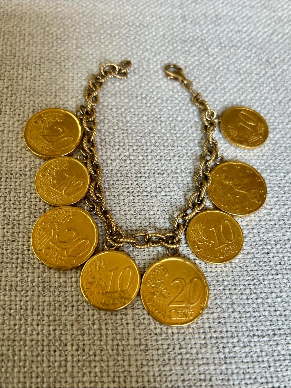 Euro Gold Vermeil over .925 Coin Charm Bracelet - Women Jewelry